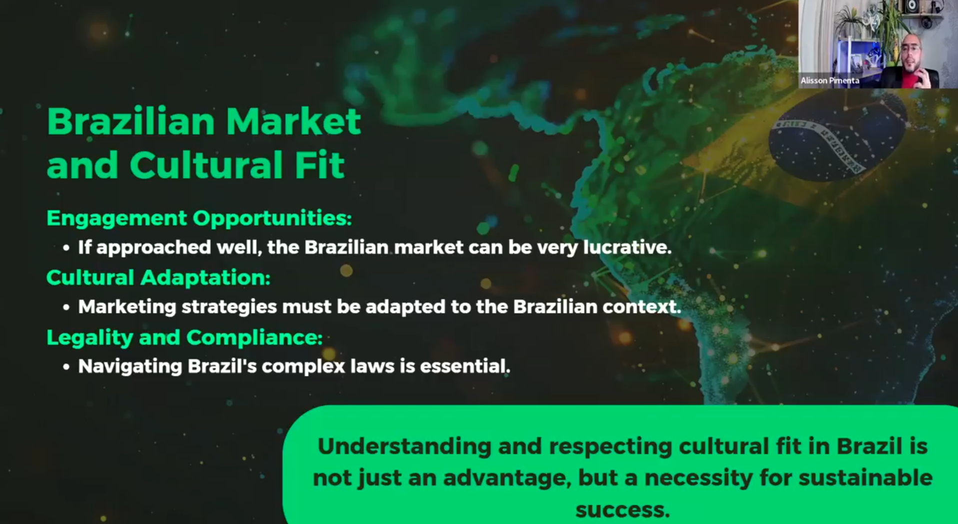 Webinar: Cultural Fit, Marketing, Business Strategies in Brazil — ministrado por Alisson Pimenta na Europa
